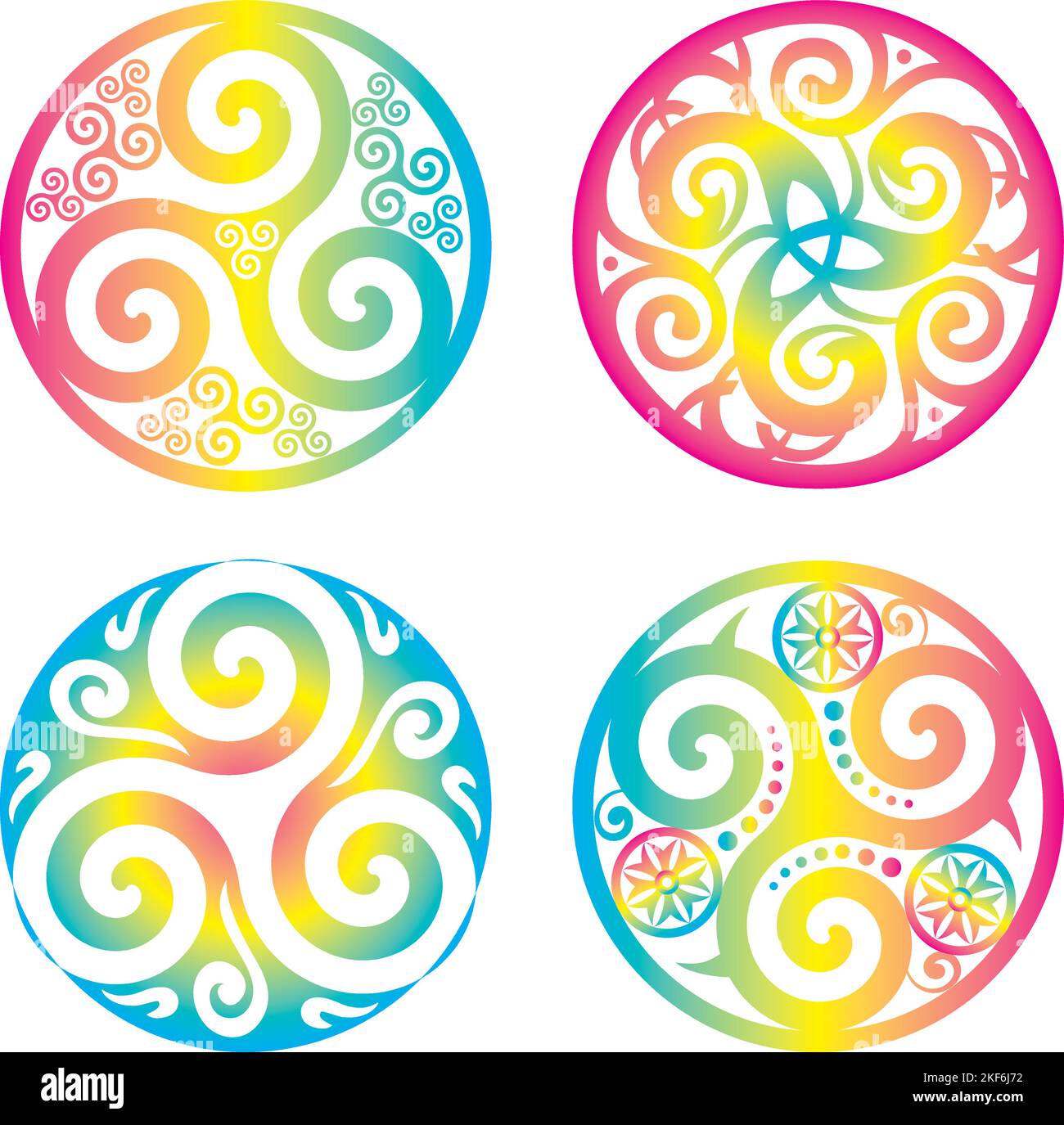 Ensemble de symboles celtiques cercles de Knot et de Triskelion Trinity géométrie sacrée énergie - couleurs arc-en-ciel Illustration de Vecteur