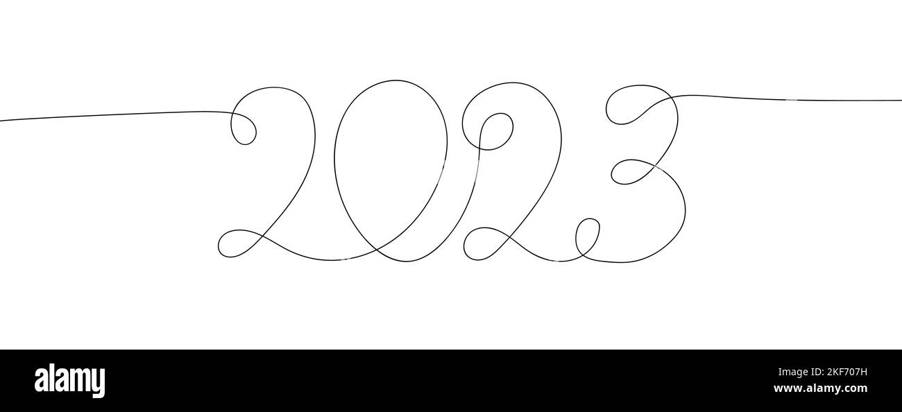 2023 lettres tracées à la main en continu. Carte de vœux Vector New Year minimaliste avec calligraphie Illustration de Vecteur