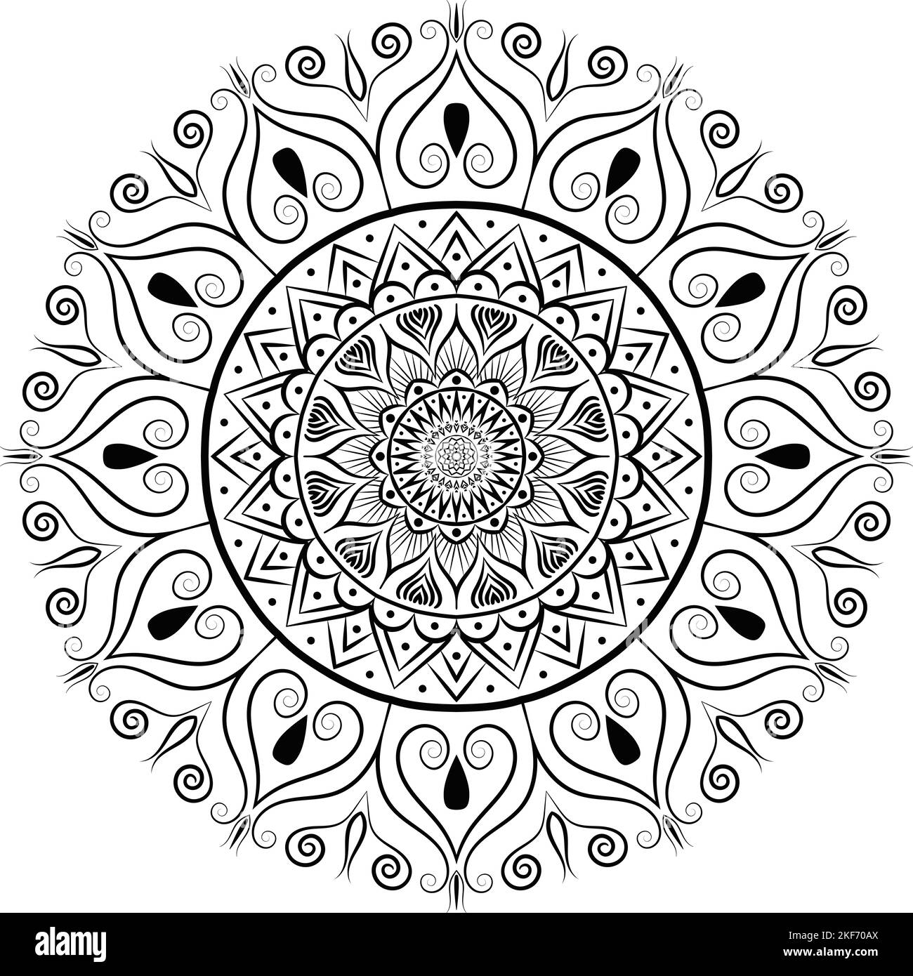 Un beau mandala art dans un fond sombre, mandala art pour la méditation poster ou bannière, décoration de festival, adulte livre page design, tatouage art, Banque D'Images
