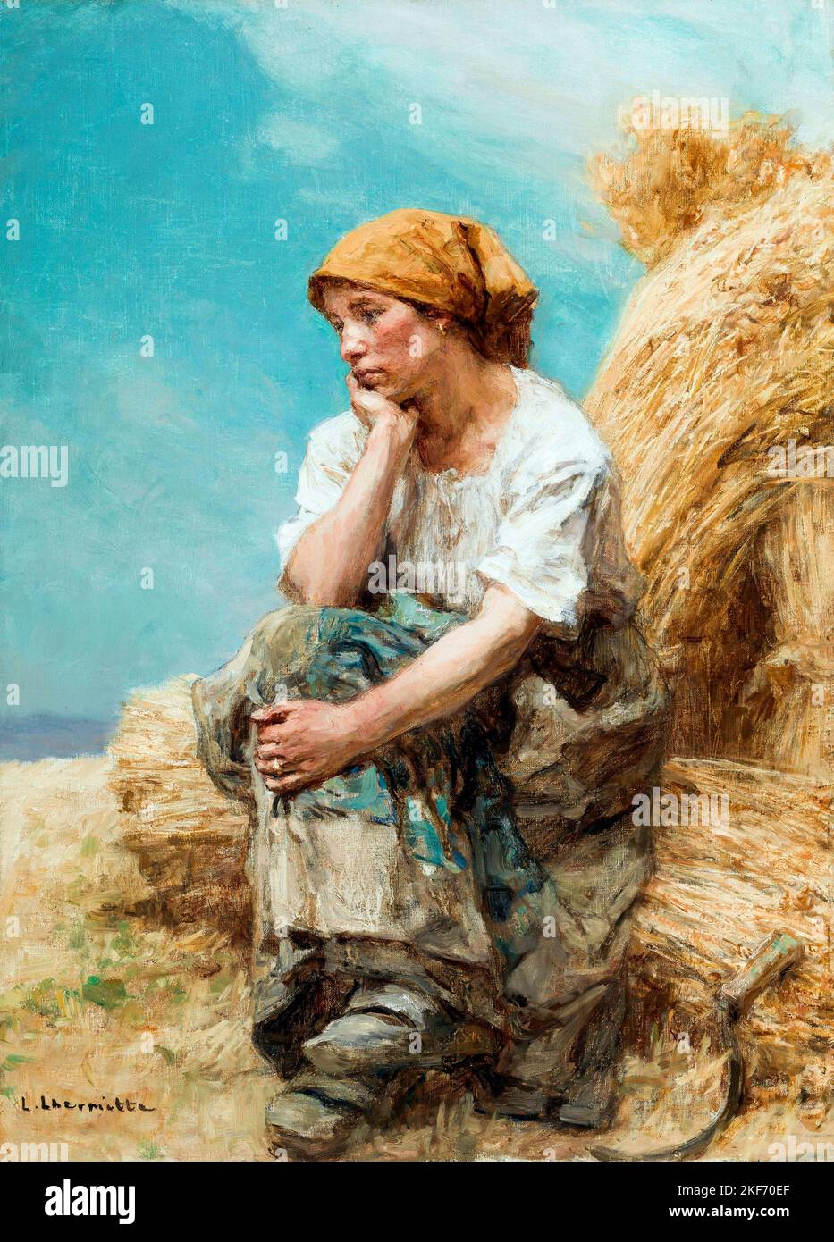 Paysanne reposant par l'artiste français Léon Augustin Lhermitte (1844-1925), huile sur toile, 1903 Banque D'Images