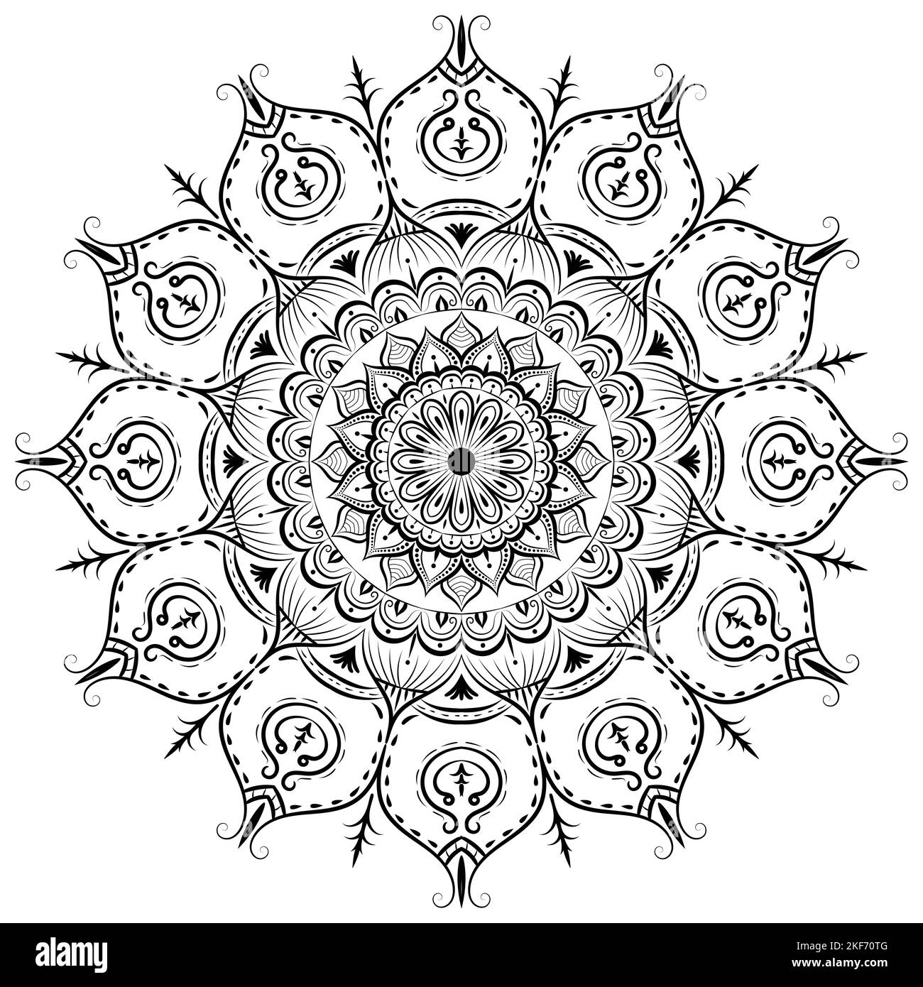 Sticker mural Kaléidoscopique motif floral. Mandala en noir et blanc 