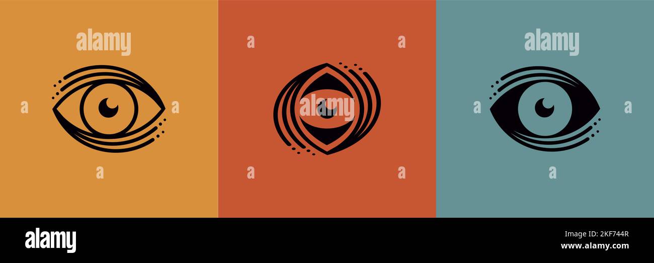 Ensemble de vecteurs d'icône yeux. Illustration dans un style de ligne géométrique minimal. Symbole de l'œil ouvert concept de la compagnie de sécurité, supervision, signe de recherche Illustration de Vecteur