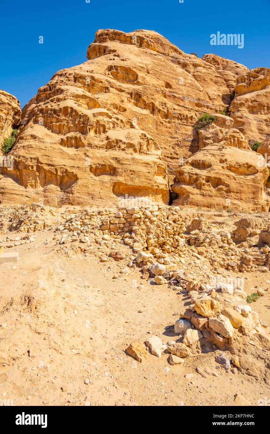 Le site archéologique néolithique de Beidha, près de Little Petra, Siq al-Barid, Jordanie Banque D'Images