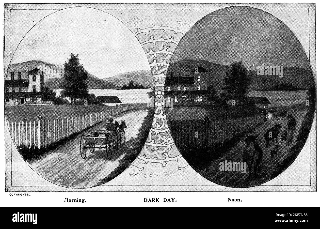 Impression demi-ton d'une prophétie biblique où il y aura des ténèbres au milieu de la journée, vers 1890 Banque D'Images