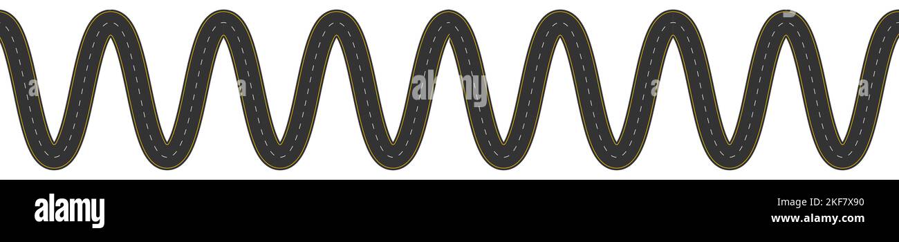 Route nervurée avec marquage. Vue de dessus de l'antenne. Motif sans coutures pour autoroute. Fragment de chaussée sinueuse isolée sur fond blanc. Illustration vectorielle plate. Illustration de Vecteur