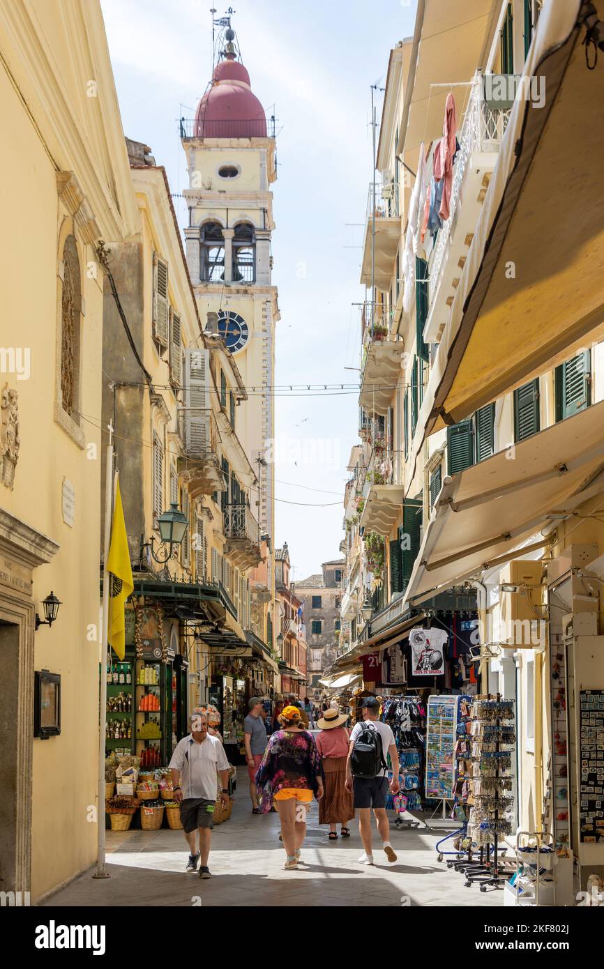 Tour de cloche de l'église Agios Spyridonas, Ayiou Spiridonas, la vieille ville de Corfou, Corfou (Kerkyra), Iles Ioniennes, Grèce Banque D'Images