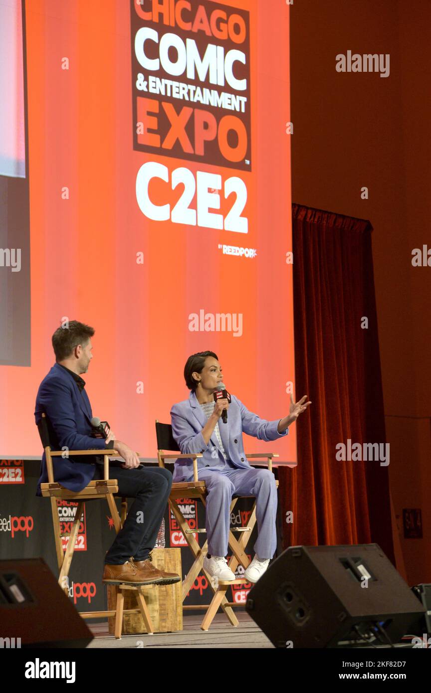 Rosario Dawson accueille des questions-Réponses au C2E2 2022 (Chicago Comic and Entertainment Expo) à McCormick place le dimanche, 7 août 2022 à Chicago, il, États-Unis avec: Rosario Dawson où: Chicago, Illinois, États-Unis quand: 07 août 2022 crédit: Adam Bielawski/WENN.com Banque D'Images