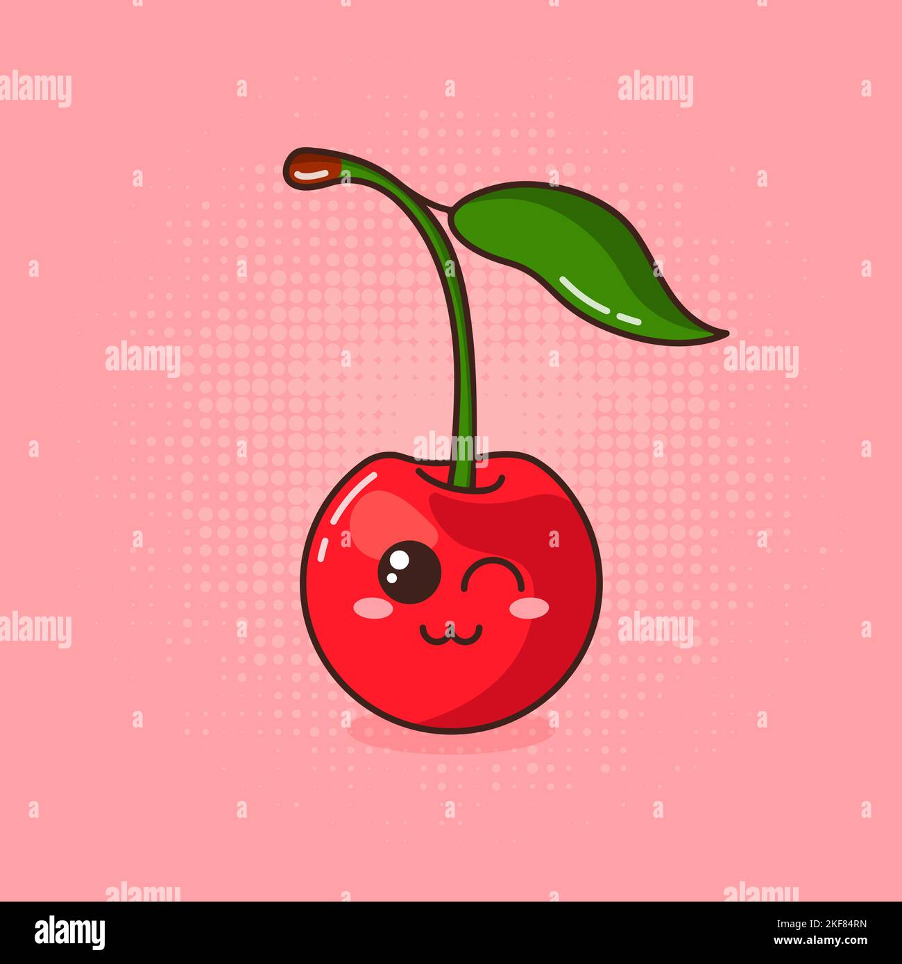 Illustration avec dessin animé Cherry sur fond rose Illustration de Vecteur