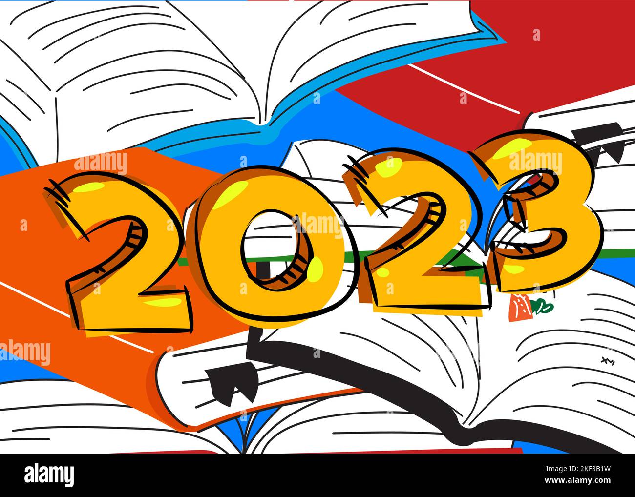 Numéro 2023 sur un livre, illustration vectorielle de dessin animé. Illustration de Vecteur