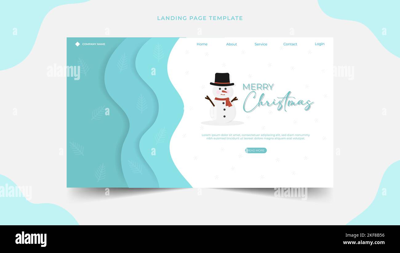 Papier coupé conception pour Noël avec bonhomme de neige modèle de page d'arrivée, simple conception de page Web mise en page de concept pour les arrière-plans de site Web Illustration de Vecteur