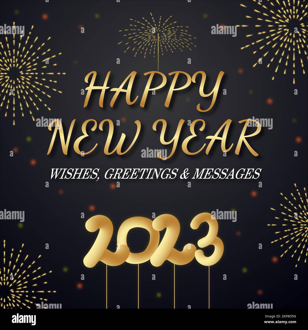 2023 Happy New Year Premium design avec feux d'artifice, 2023 Happy New Year lettering sur fond noir illustration vectorielle. Illustration de Vecteur