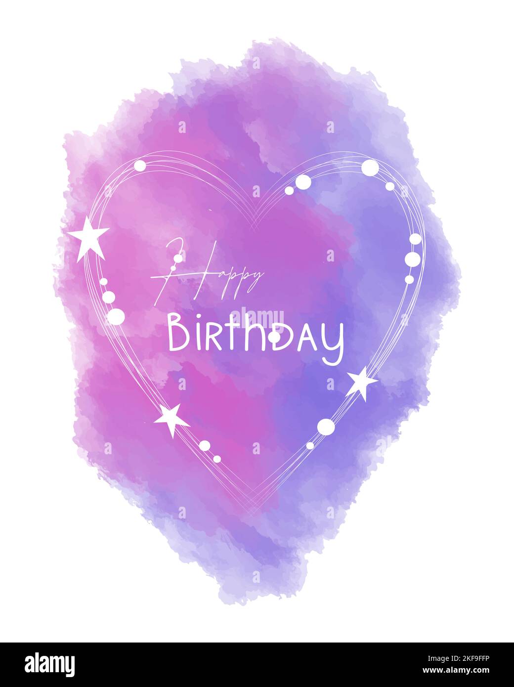 Carte d'anniversaire avec coeur blanc, étoiles et fond violet rose aquarelle. Illustration vectorielle Illustration de Vecteur