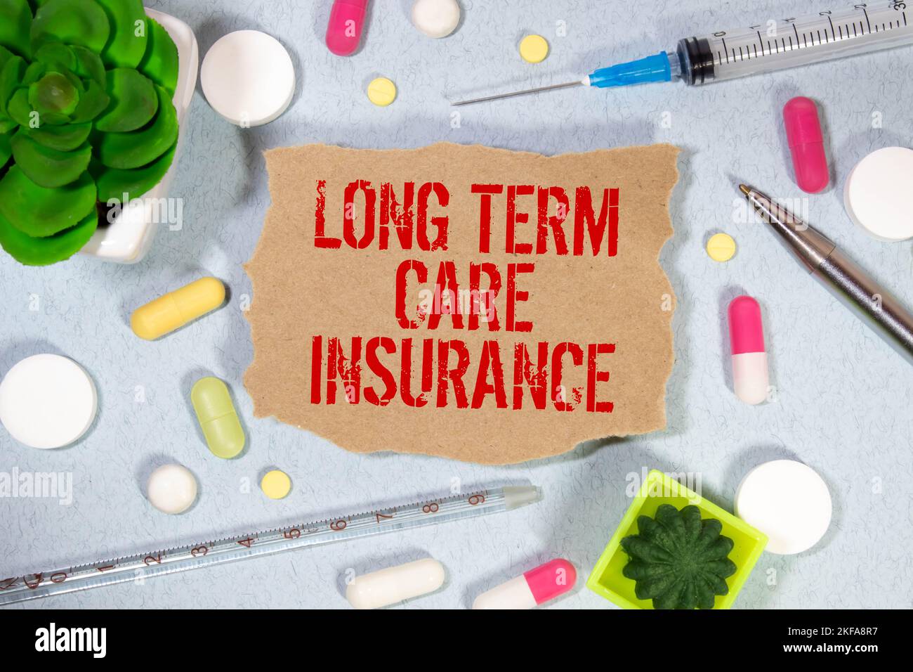 L'ASSURANCE DE SOINS DE LONGUE DURÉE d'informations libre. Concept médical Banque D'Images