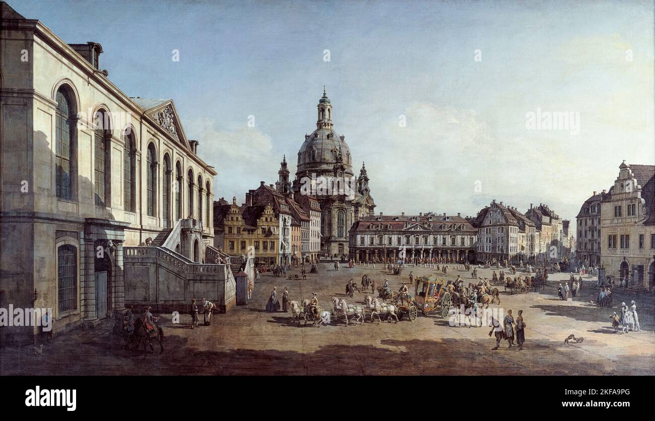 Bernardo Bellotto, vue du Neumarkt à Dresde depuis le Jüdenhofe, peinture de paysage à l'huile sur toile, 1749 Banque D'Images