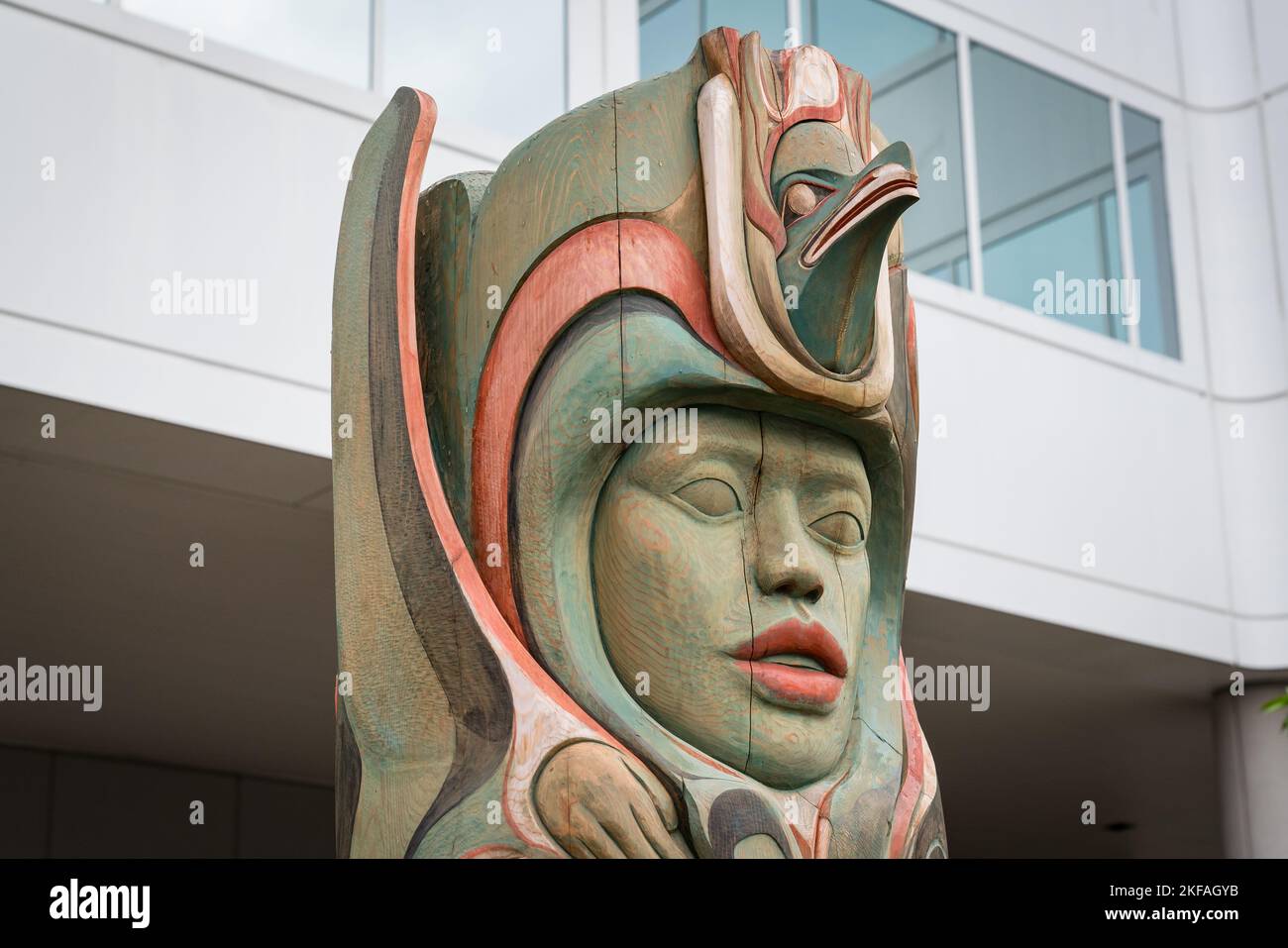 Figure indigène de totem de l'Alaska à Juneau, en Alaska Banque D'Images