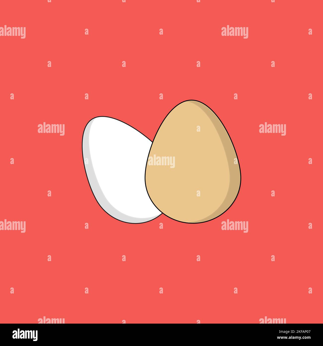 Ensemble d'œufs de poulet à l'icône de la nourriture vectorielle. Œufs de poulet blancs et bruns dans la coquille, œufs durs avec jaune, demi-œuf. Illustration des œufs dans un minimum plat Illustration de Vecteur