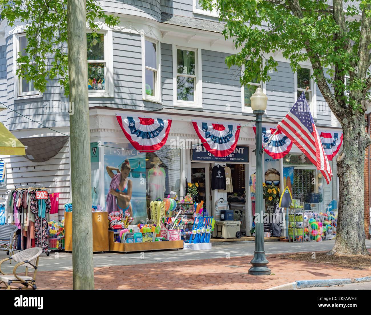 Façade d'un magasin de détail, Flying point, surf et sport à Southampton, NY Banque D'Images
