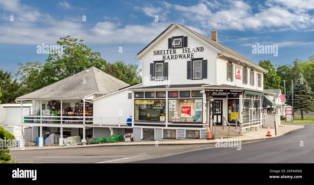 Façade extérieure du magasin de quincaillerie Shelter Island à Shelter Island Heights Banque D'Images