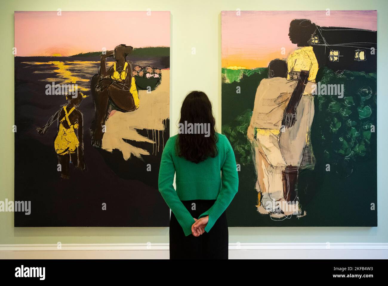 Londres, Royaume-Uni. 17 novembre 2022. (L) 'Voici tous mes secretss' et 'il m'a toujours acheté des cookies', 2022, tous deux par Ferrari Sheppard. Avant-première de «formidable», la première exposition britannique de l'artiste de LA Ferrari Sheppard, qui est également écrivain, photographe, activiste et producteur de disques. En tant que producteur de disques, Sheppard est la moitié du duo de hip hop alternatif décembre 99th, avec moi DEF. Le spectacle se déroulera du 17 novembre au 20 décembre 2022 à la Galerie MASSIMODECARLO de Mayfair. Credit: Stephen Chung / Alamy Live News Banque D'Images