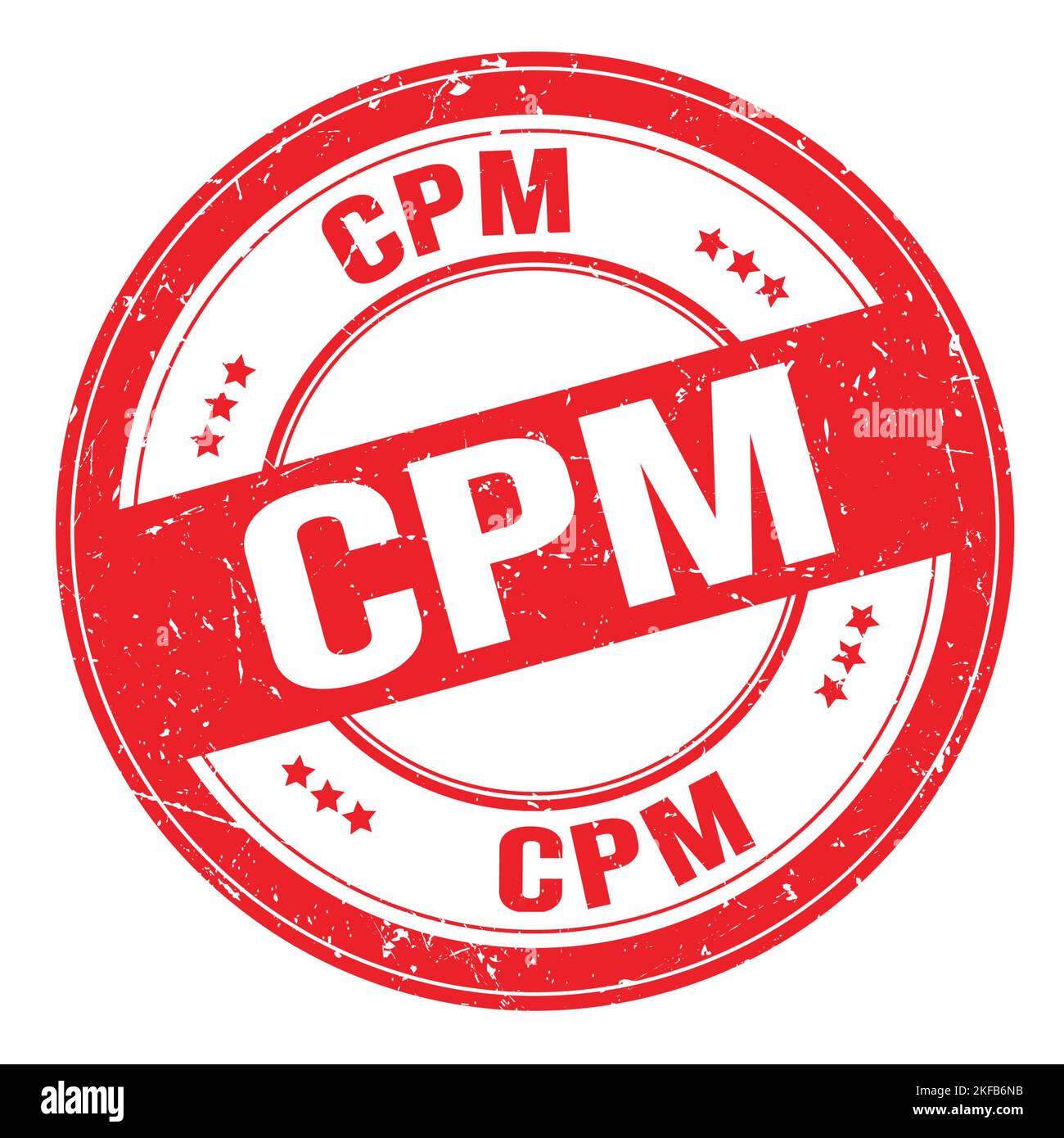 Le texte CPM est inscrit sur l'enseigne rouge circulaire en forme de timbre grungy Banque D'Images