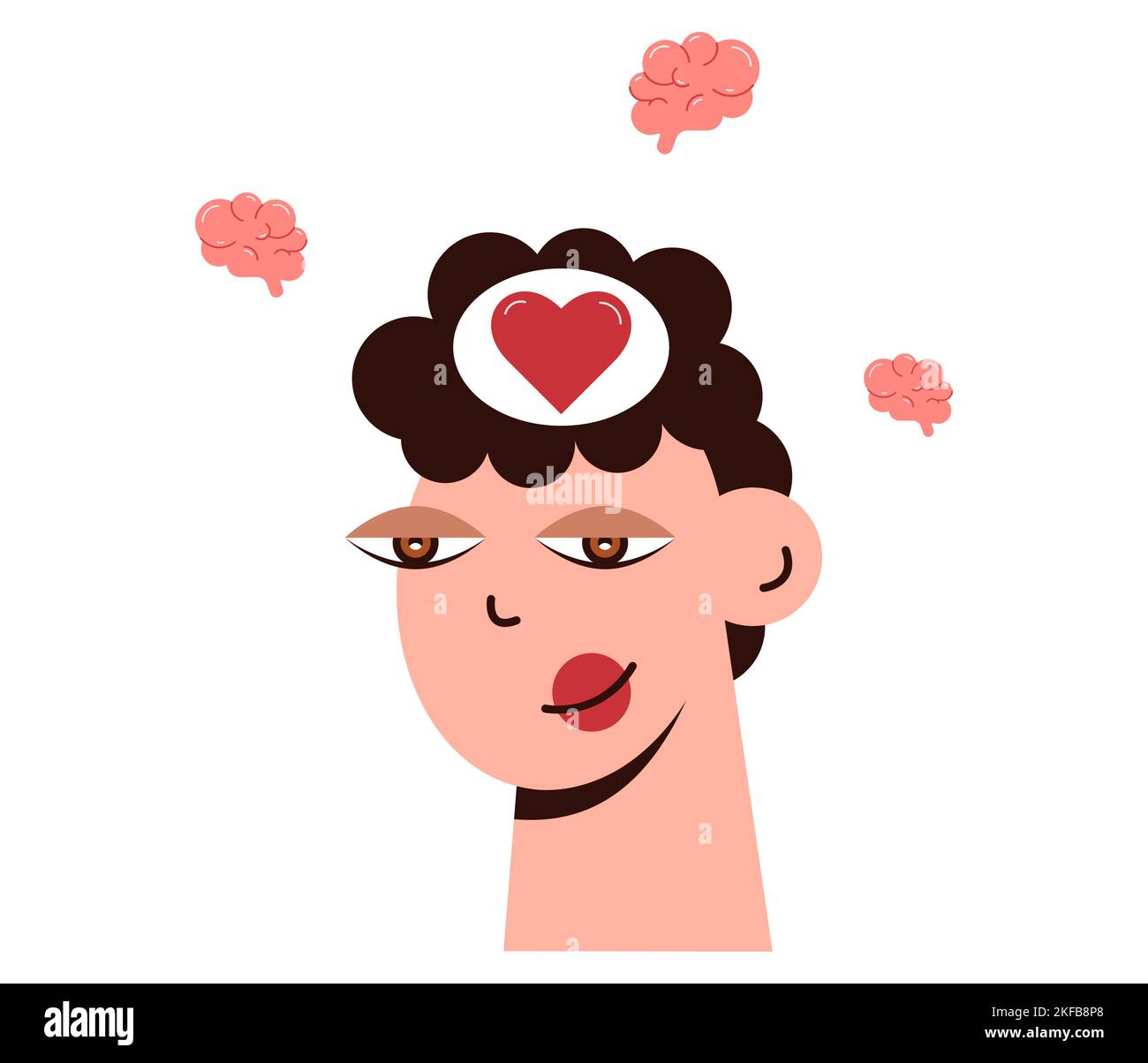 Équilibre cardiaque du cerveau. Tête mignonne. Illustration de Vecteur