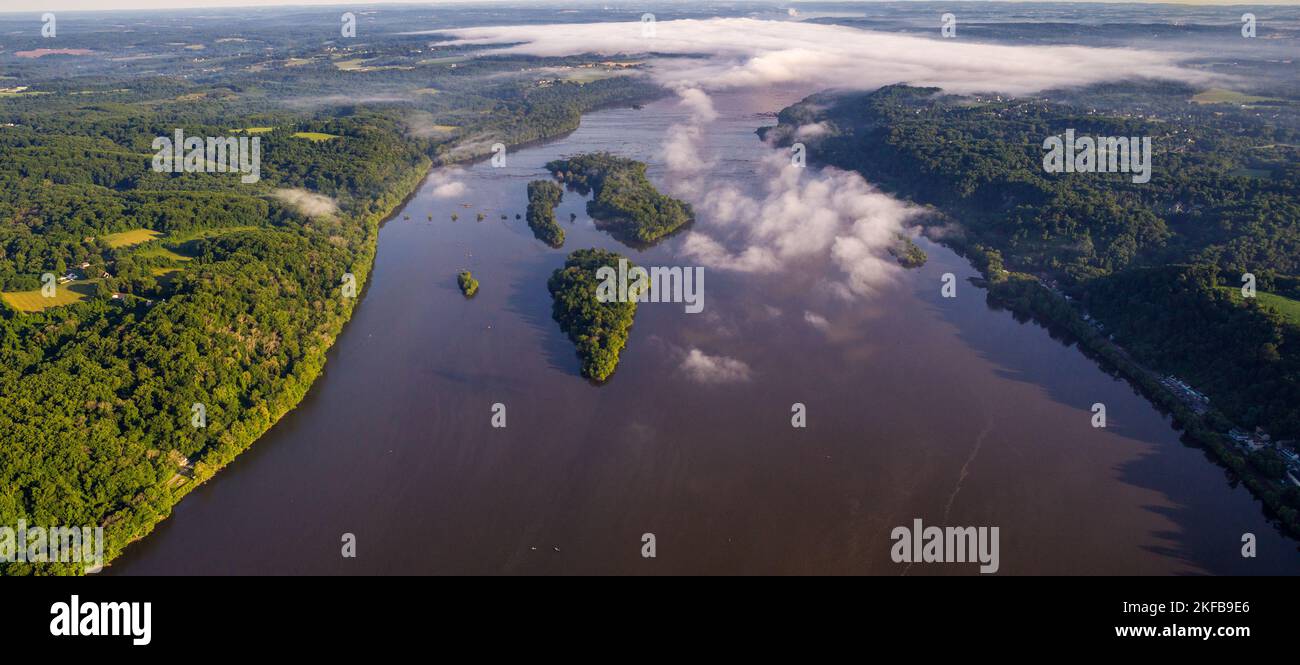 Vue aérienne de la rivière Susquehanna dans le comté de Harford Banque D'Images