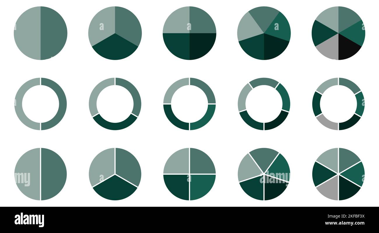 Jeu de pièces de schéma circulaire de roue. Collection de diagrammes colorés avec 2,3,4,5,6 sections. Conception d'applications Web et mobiles. Illustration de Vecteur