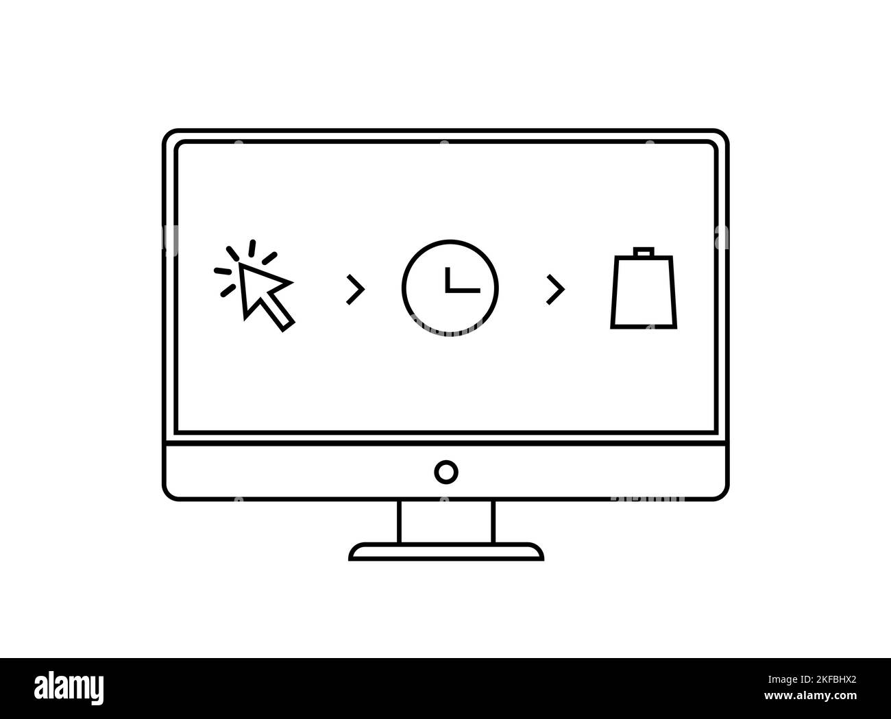 Cliquez sur et récupérez votre commande. Processus de livraison des marchandises sur le bureau Illustration de Vecteur