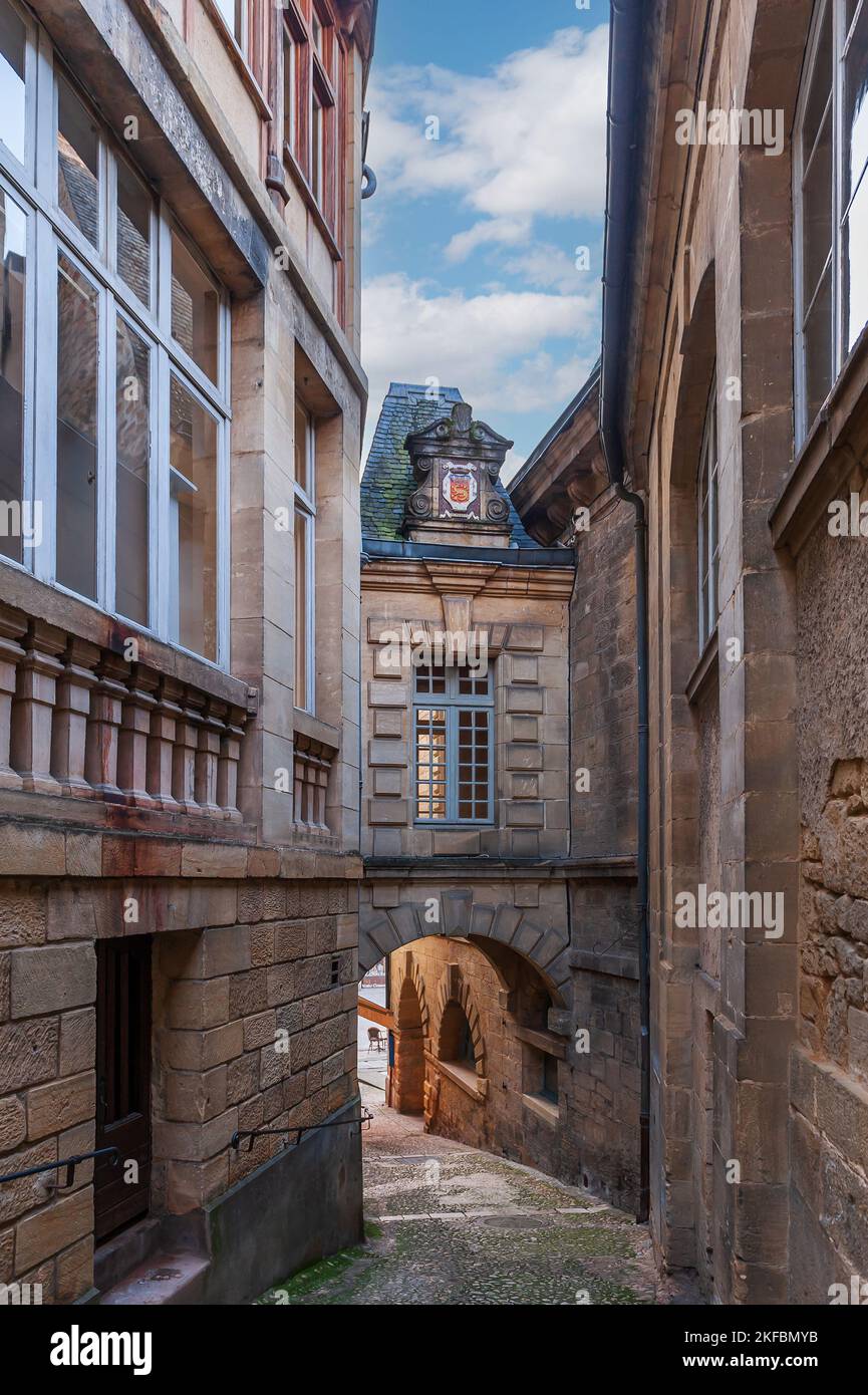 Façades représentatives de la ville de Sarlat la Caneda, en Périgord, Dordogne, Nouvelle-Aquitaine, France Banque D'Images