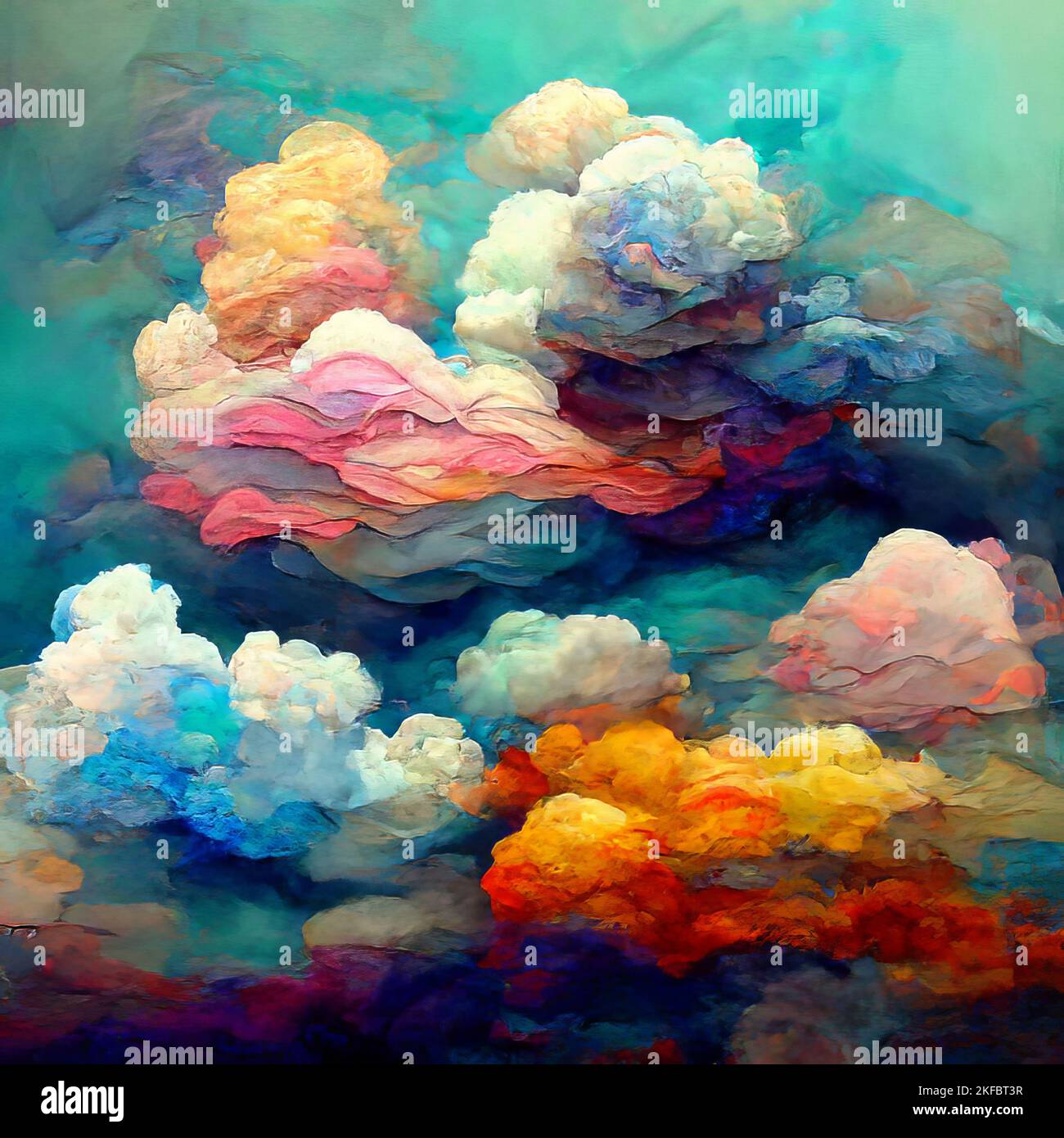 Poster Sur Toile Abstrait - Nuages Et Fumée Orange/Blanc - Déco Murale Moderne (Non Encadré)