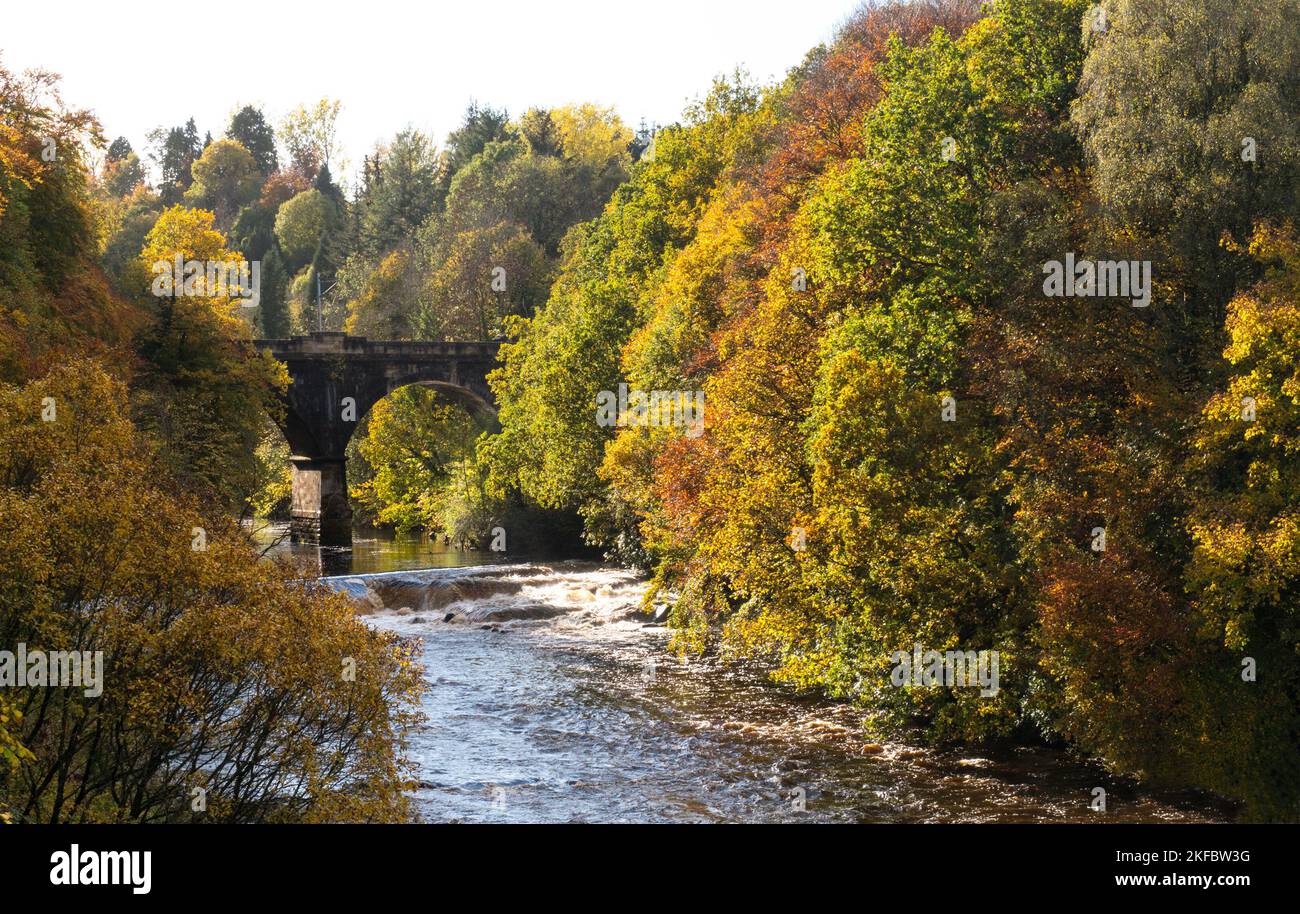 Rivière Clyde à Chtelherault, Fernigair, Lanarkshire en automne Banque D'Images