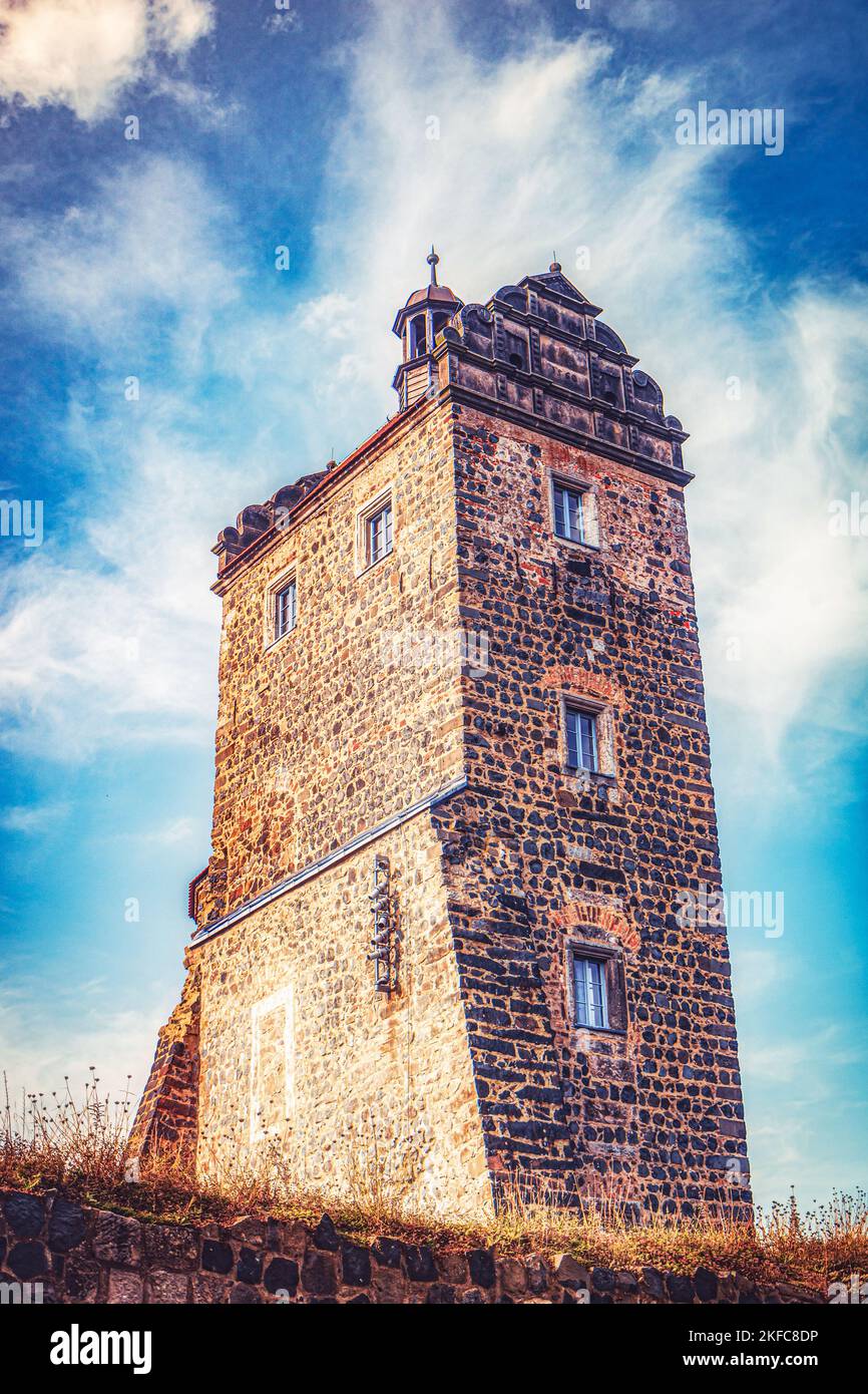 Château de Stolpen en Suisse saxonne. Tour de la comtesse des prisonniers Cosel et siège des évêques de Meissen. Vieux murs, ruines et château. Banque D'Images