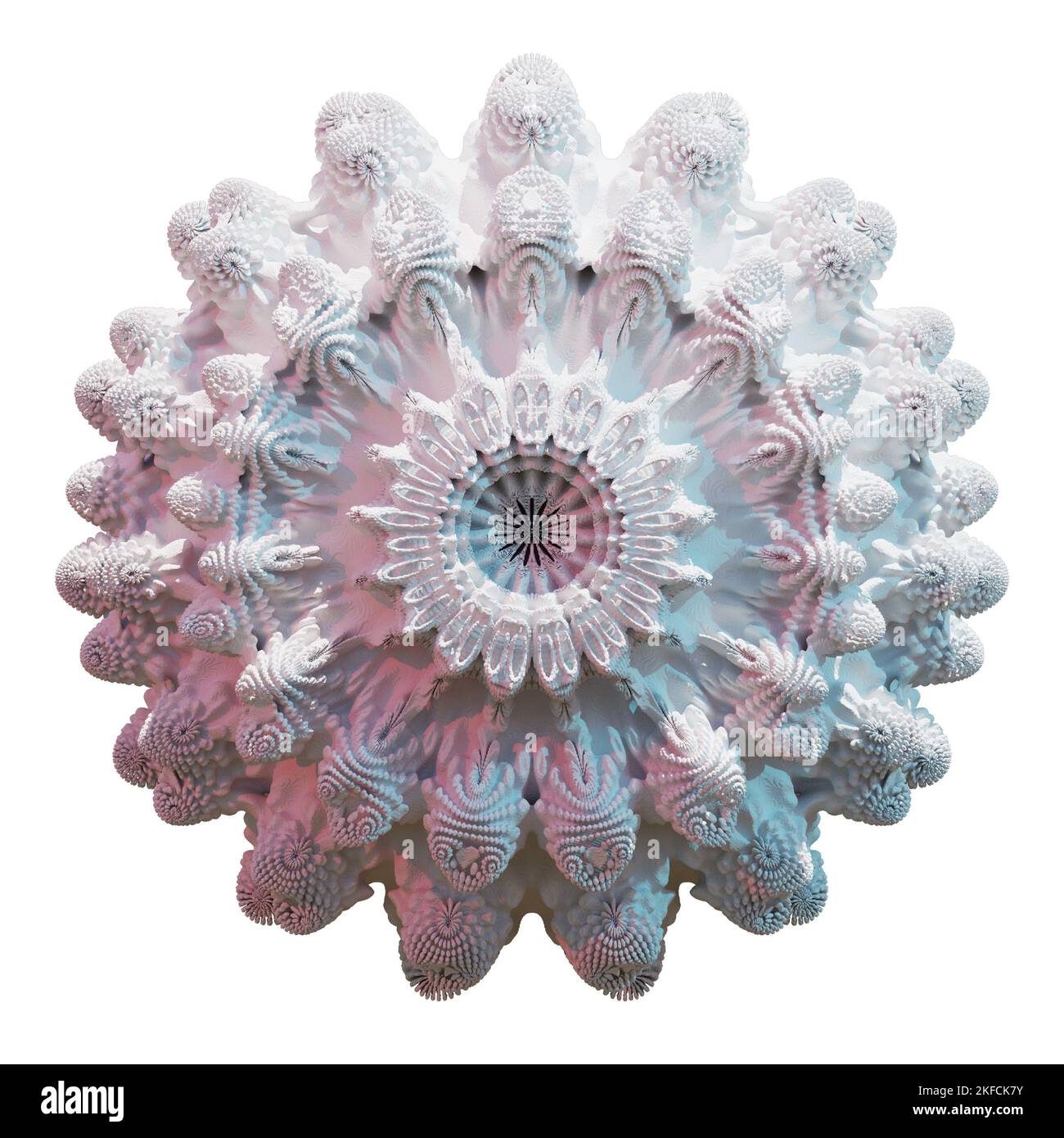 3D rendu : sphère fractale photoréaliste dans un pastel isolé sur fond blanc Banque D'Images