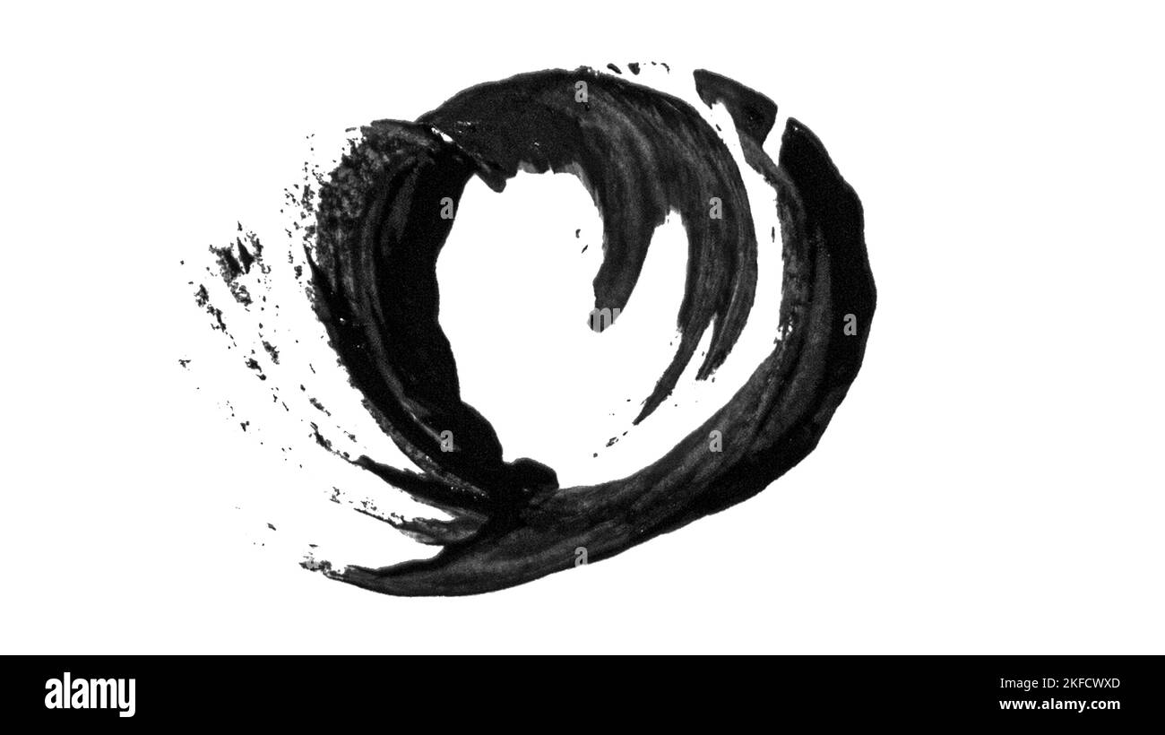 Couche ronde de peinture noire sur fond blanc Banque D'Images