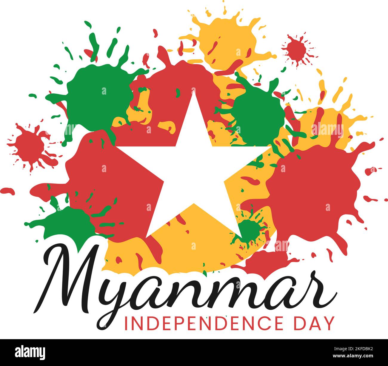 Célébration de la Journée de l'indépendance du Myanmar à 4 janvier avec drapeaux sur fond de dessin animé Illustration des modèles dessinés à la main Illustration de Vecteur