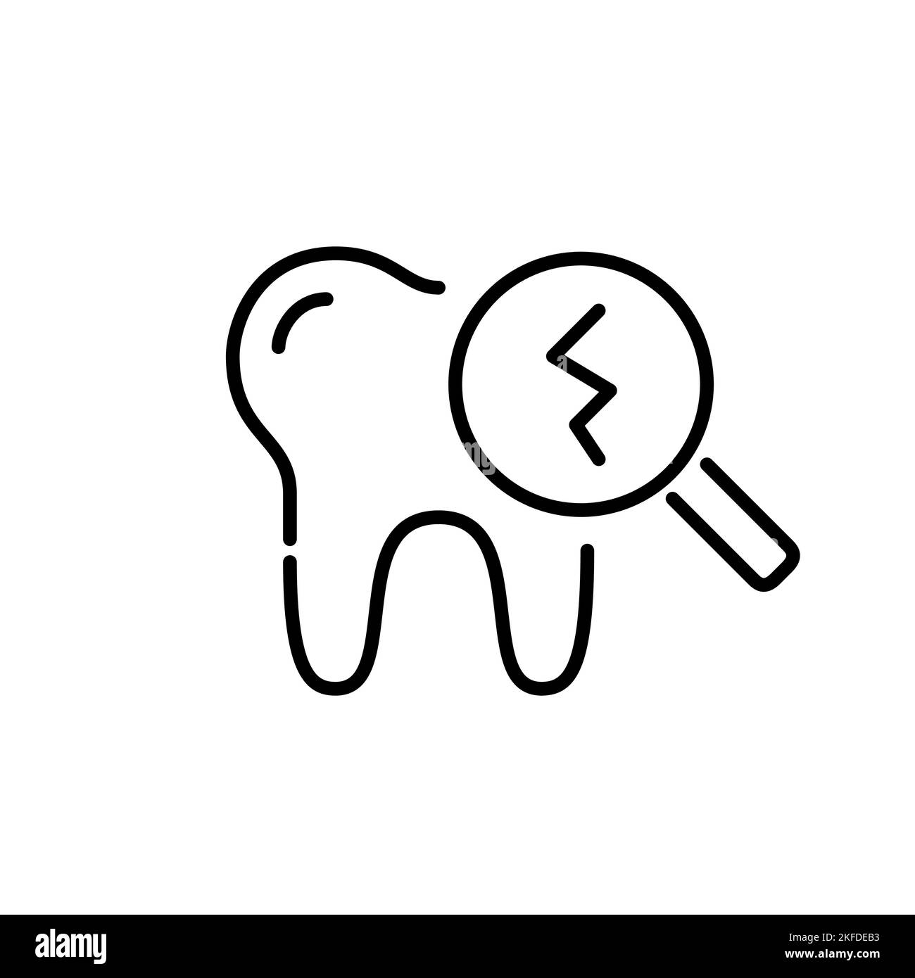 Fissures dentaires visibles à travers la loupe. Pixel Perfect, icône de contour modifiable Illustration de Vecteur