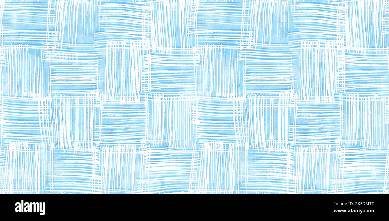 Bleu tranquille sans coutures ludique dessiné à la main pour enfants, motif en tissu à carreaux en forme de croix. Texture d'arrière-plan des rayures aquarelle mignonnes. birt pour garçons Banque D'Images