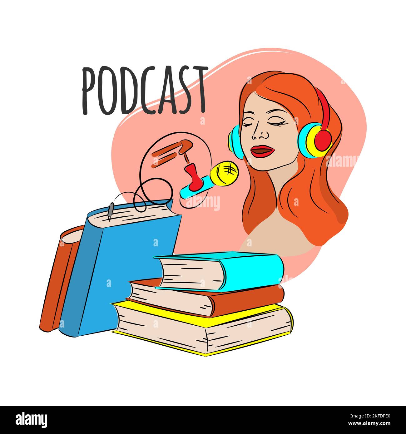 LIVRE PODCAST Ecoute Player en ligne son Livre Podcast Internet Vector Illustration Set pour l'impression Illustration de Vecteur