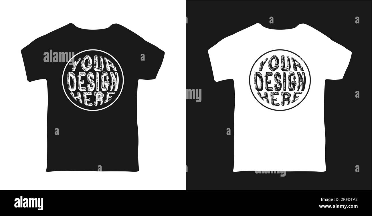 Modèle de vêtement de maquette de T-shirt noir blanc plat Illustration de Vecteur