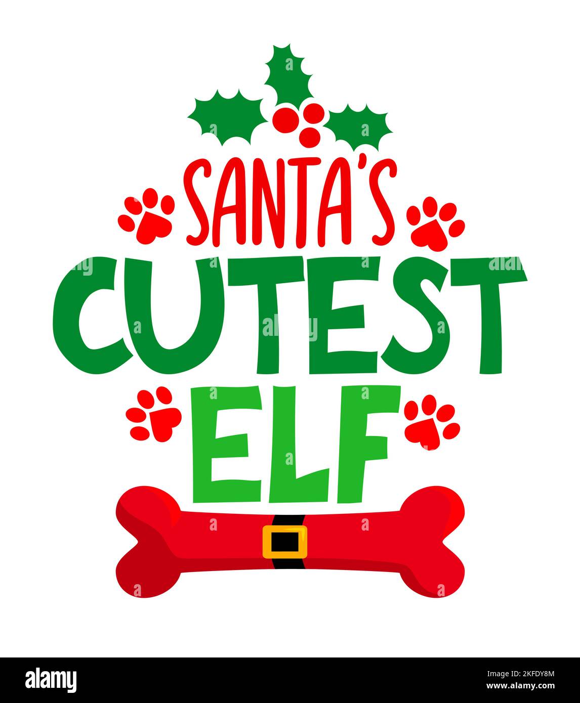 L'elfe le plus mignon du Père Noël - expression pour les vêtements de Noël ou les pulls moches. Lettrage dessiné à la main pour cartes de voeux de Noël, invitations. Convient aux t-shirts, tasses, Illustration de Vecteur