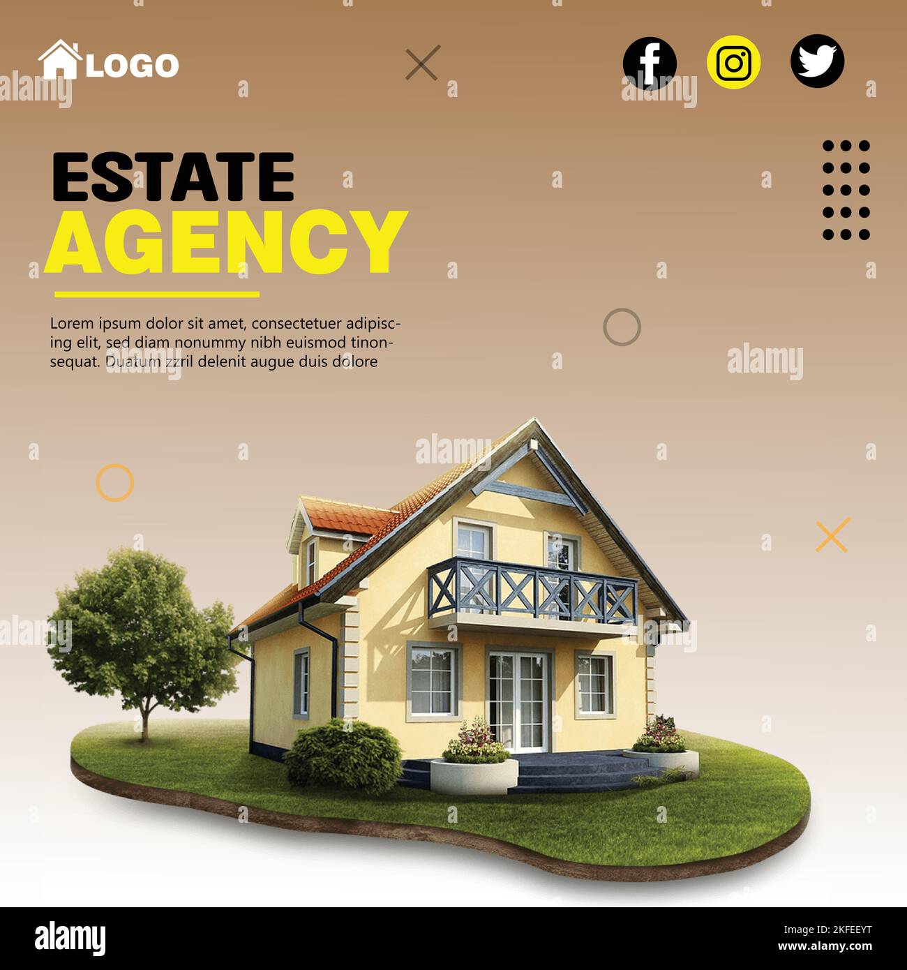 Modèle modifiable de publication de médias sociaux d'entreprise pour l'agence immobilière Illustration de Vecteur