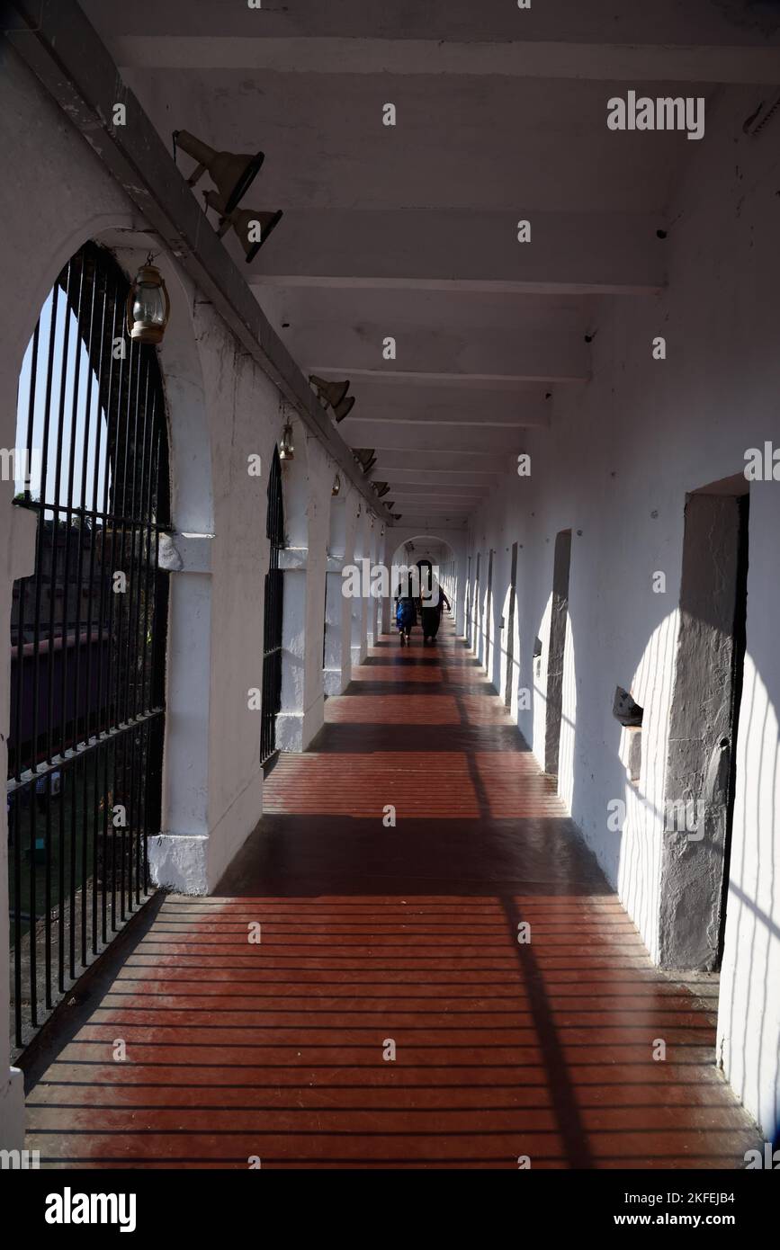 Couloir, prison cellulaire, Kala Pani, prison coloniale britannique, Port Blair, Île Andaman du Sud, îles Andaman et Nicobar, territoire de l'Union, UT, Inde Banque D'Images