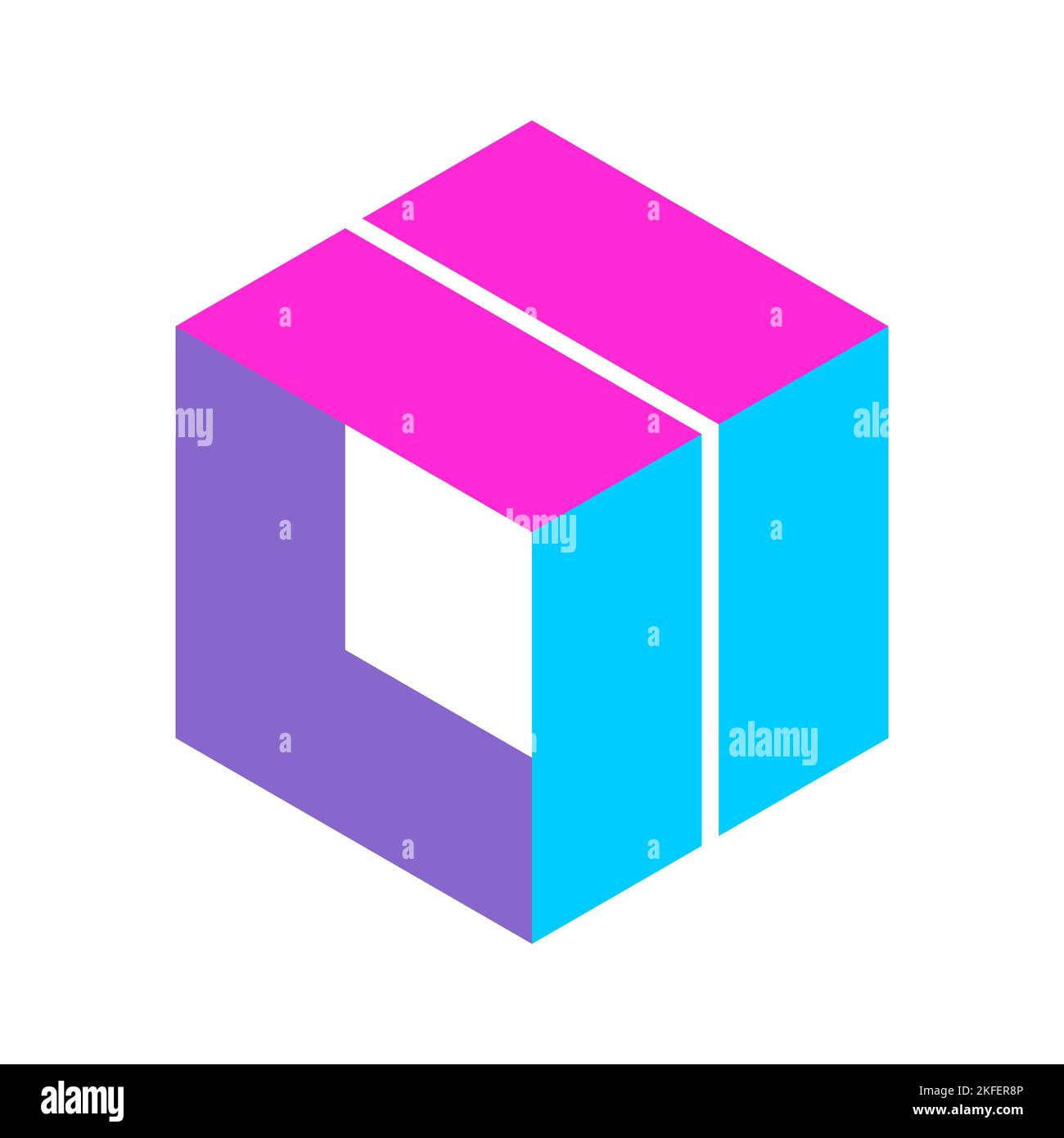 Logo cubique coloré avec lettre L. Isométrique de forme hexagonale. Concept de construction. Bleu, violet et rose géométrique ludique 3D carrés. Illustration de Vecteur