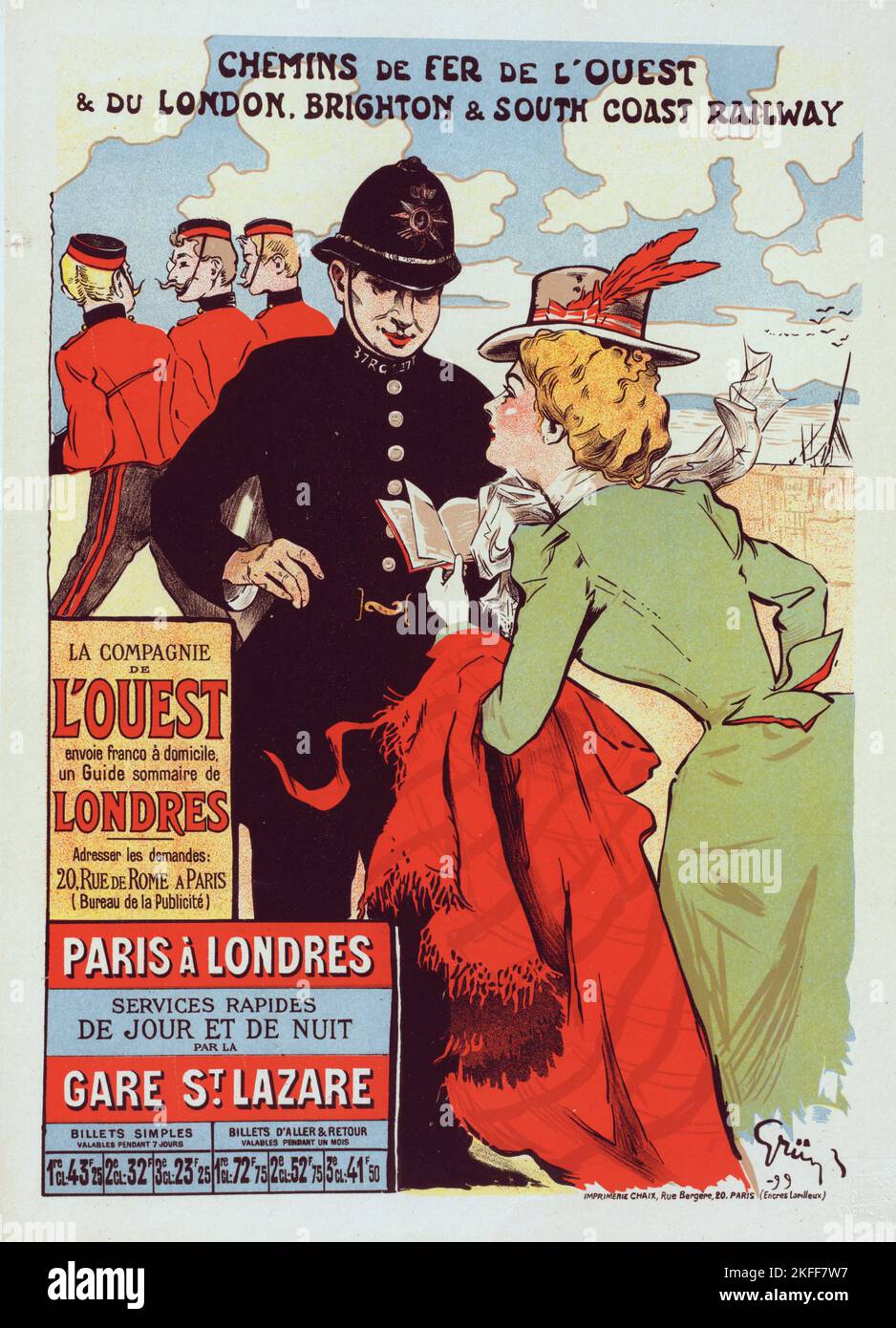 Affiche pour la Cie de l'Ouest : "Paris-Londres", C1900. [Editeur: Imprimerie Chaix; lieu: Paris] Banque D'Images