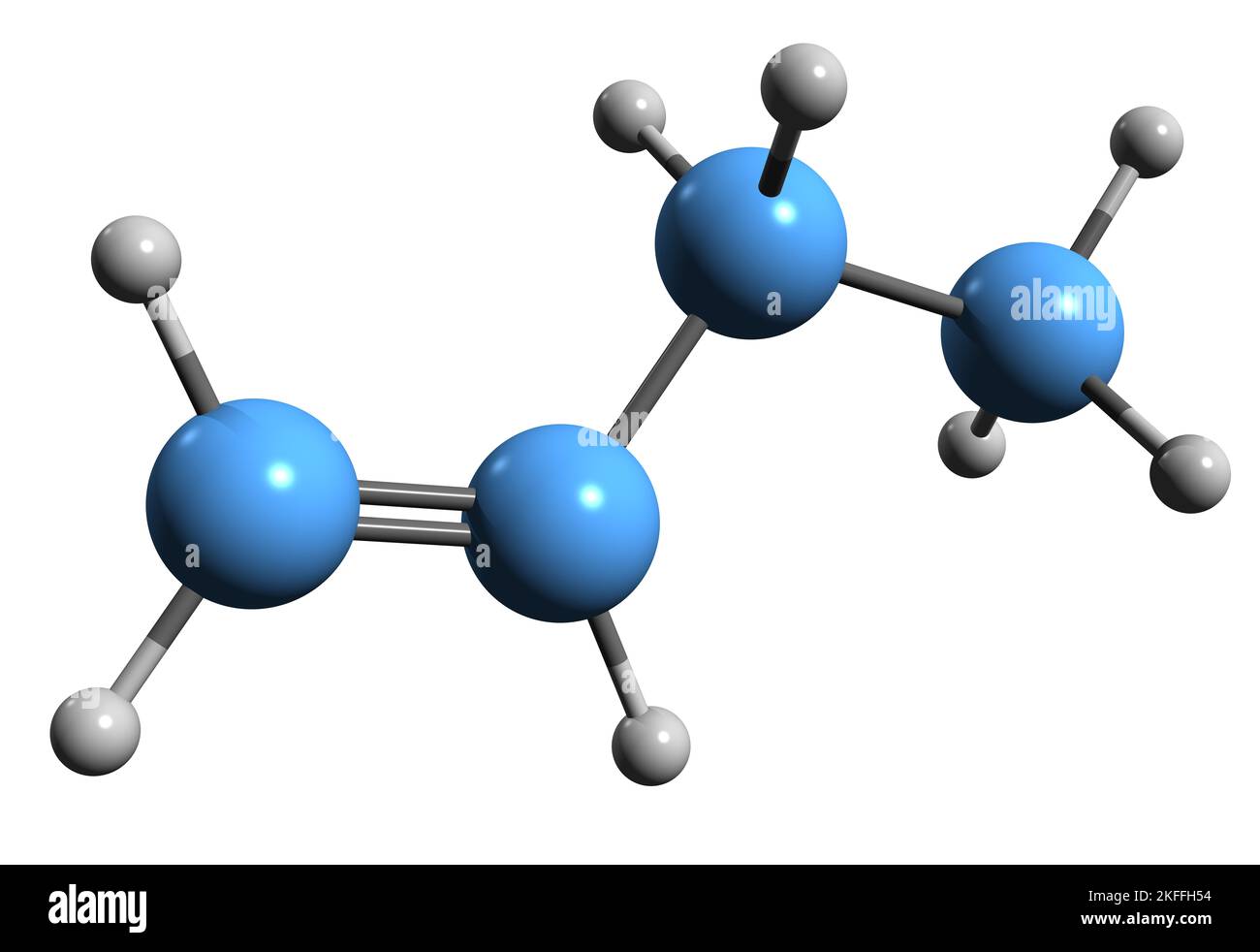 3D image de la formule squelettique du butène structure chimique
