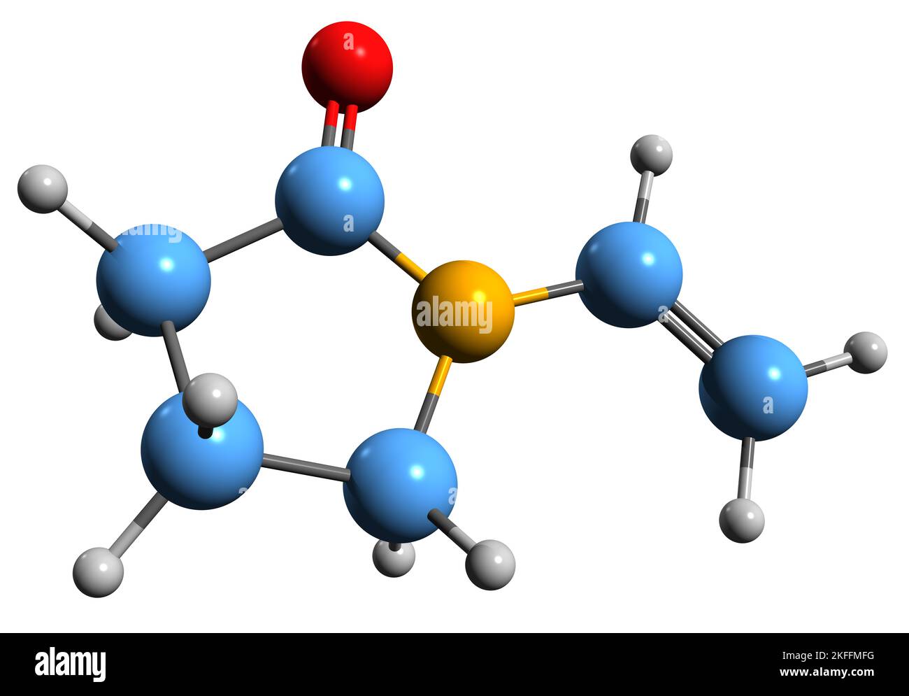 3D image de la formule squelettique de la vinylpyrrolidone - structure chimique moléculaire du monomère de la polyvinylpyrrolidone isolé sur fond blanc Banque D'Images