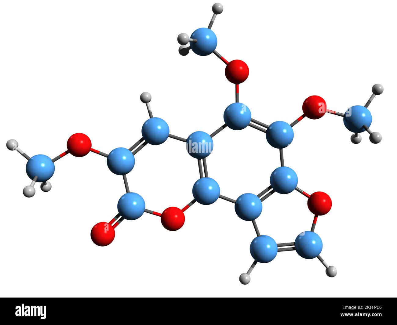 3D image de la formule squelettique de Galfordin - structure chimique moléculaire de la coumarine phytochimique isolée sur fond blanc Banque D'Images