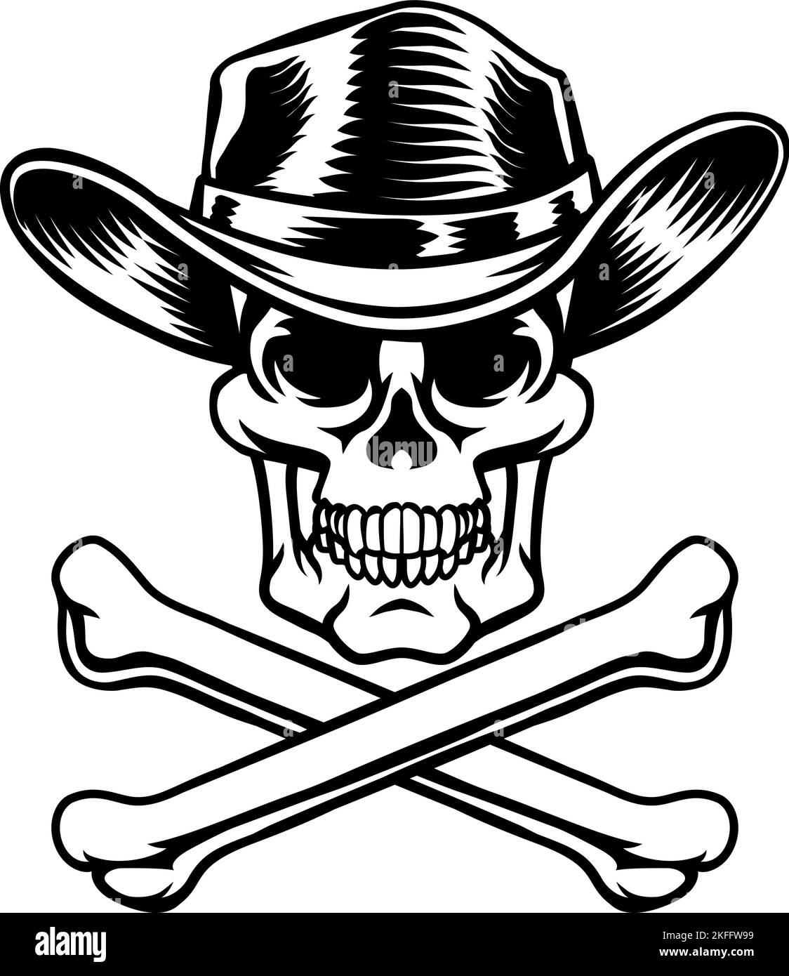 Chapeau de cowboy Western Skull Pirate Cross Bones Illustration de Vecteur