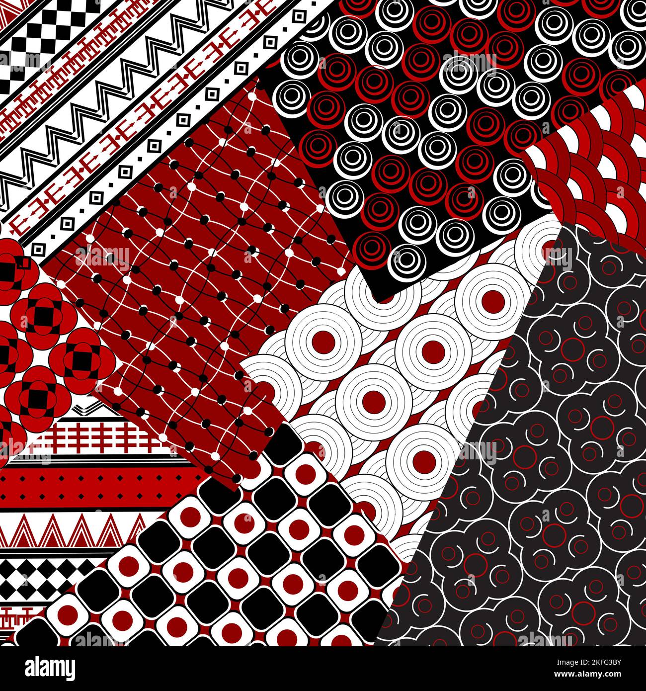 Motif patchwork rouge avec motifs géométriques Illustration de Vecteur