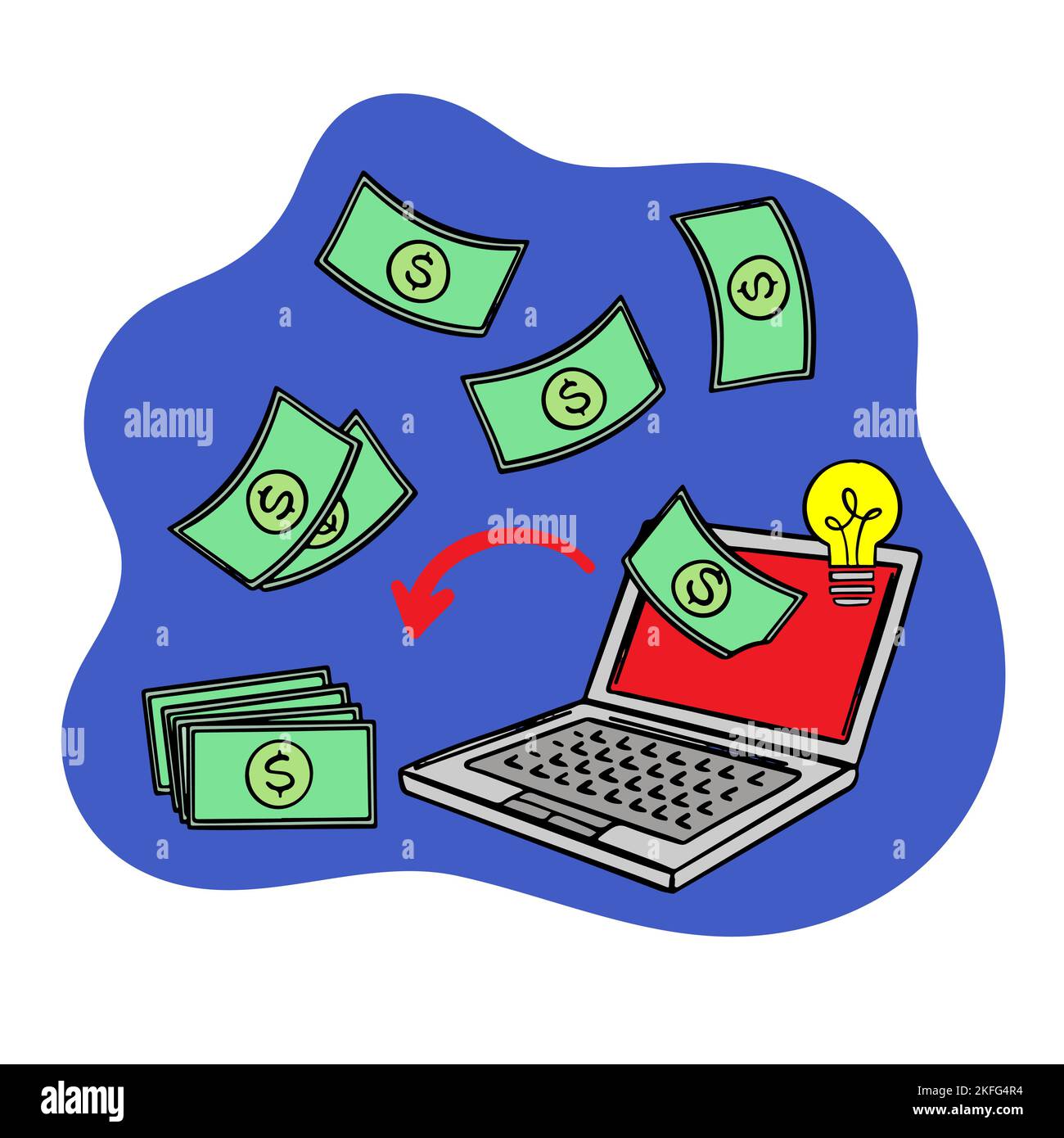 VOLER DES DOLLARS ET ORDINATEUR PORTABLE en ligne E-Commerce Internet vend magasin pour le marché moderne de la technologie de réseau de Crypto avec l'argent de jeton non fongible Illustration de Vecteur